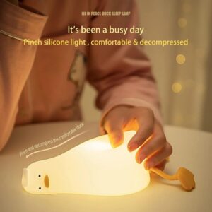 Lying Flat Duck LED Squishy Night Light Lamp, Silicone Dimmable Nursery (2)