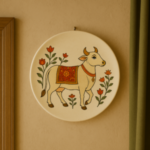 Dekorative keramik plate with cow